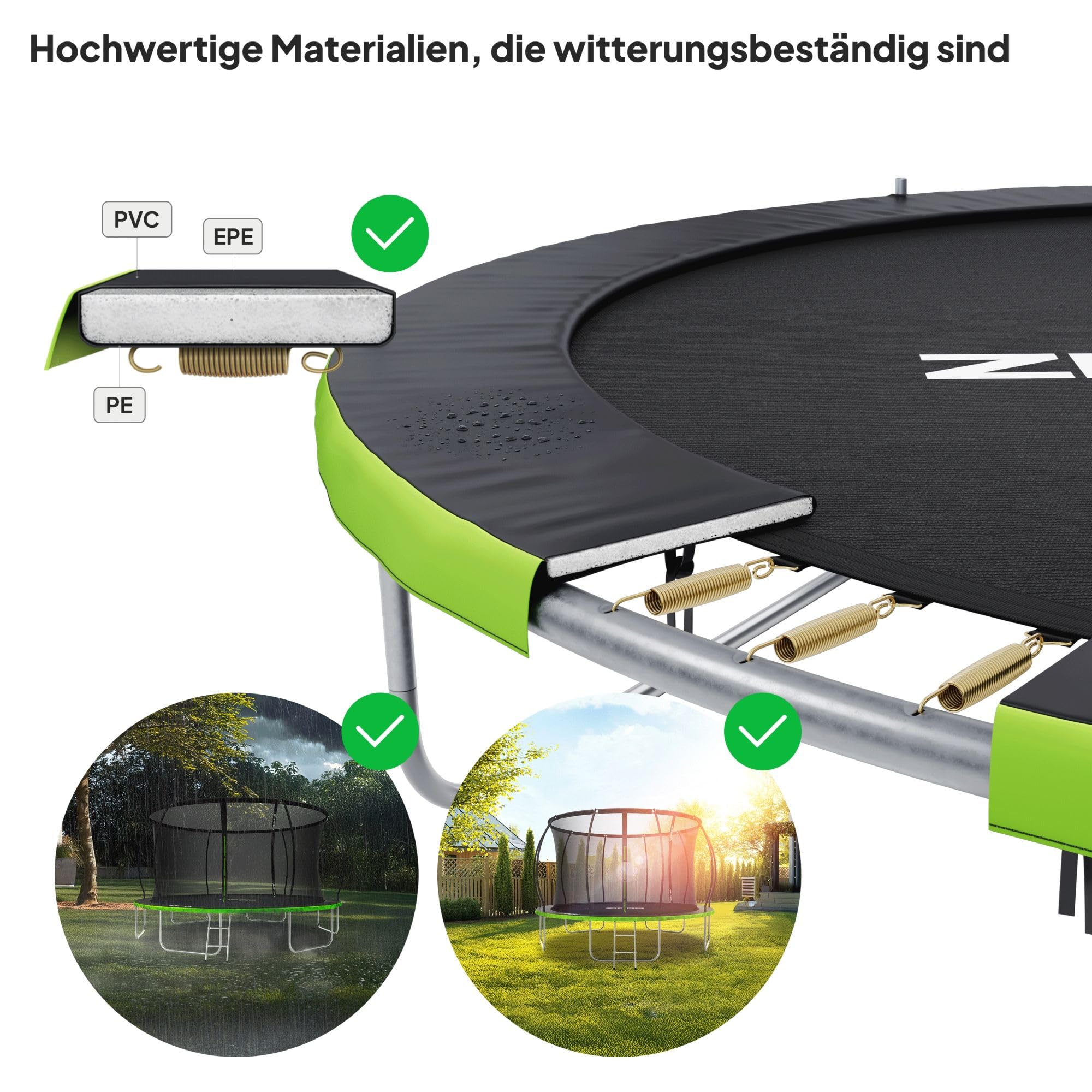 ZIPRO 12'' Jump Pro Premium Trampolin Outdoor, Ø 374cm, rundes Gartentrampolin mit Sicherheitsnetz, Bodentrampolin bis 150kg, Gartenspielzeug Kinder draußen, UV-beständig, mit Reißverschluss 9