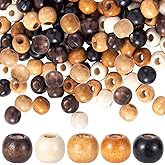 Hzopcw 130pcs Wooden Beads for Crafts, 9x10mm Large Hole Beads for Hair, Vintage Wooden Spacer for Keychains Garland Necklaces Bracelets Pendant Tassels- 5 Colors