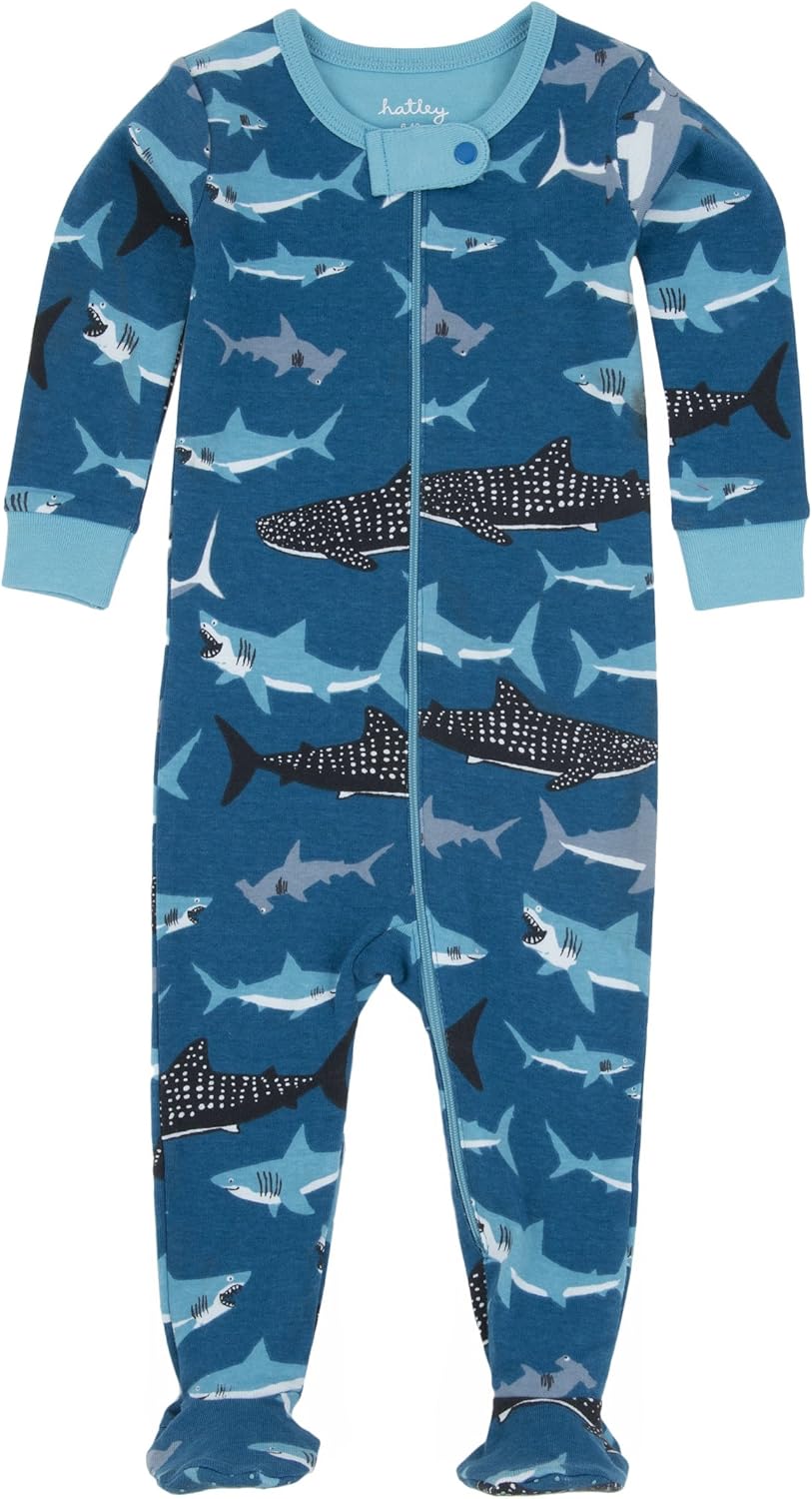 Hatley Baby Boys Infant Footed Coverall Sharks Pyjama Set, Blue, 1218