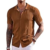 COOFANDY Men's Knit Shirts Short Sleeve Button Down Polo Shirt Fashion Casual Summer Beach Shirts