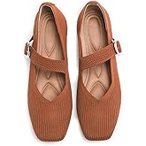 putaoma Women's Flats Shoes Foldable Mary Jane Ballet Flat for Women Comfortable Dress Square Toe Womens Knit Shoe for Casual Office Work