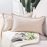 MADIZZ Set of 2 Short Chenille Throw Pillow Covers 12x20 Inch Beige Soft Decorative Cushion Cover for Sofa Bedroom Pillow Shell