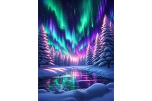 Northern Lights Diamond Art Kits for Adults, Aurora Lake Diamond Painting Kits for Beginners, DIY Round Full Diamond Gem Art 