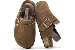 Project Cloud 100% Genuine Leather Kids Clogs with Cork Footbed Arch Support - Non-Slip Slippers & Sandals for Boys & Girls Footwear