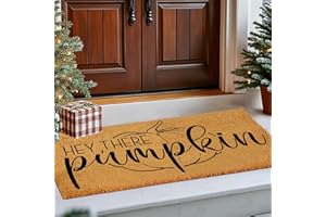 euoloar Outdoor Fall Coco Coir Door Mat Pumpkin Welcome Rugs with Heavy Duty Backing, Hey There Pumpkin Door Mat Non-Slip Farmhouse Floor Mats for Thanksgiving, Front Door, Fall Decor, Porch