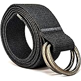 SUITUA Mens & Womens Canvas Belt with D-ring,Double Ring Belt,Solid Color,Extra Long (49”) 1 1/2" Wide