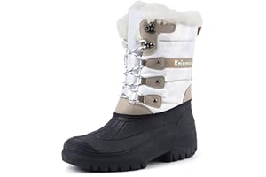 Knixmax Women's Winter Snow Boots Waterproof Mid Calf Booties Fur Lined Warm Outdoor Insulated Mucker Yard Skiing Hiking Boots