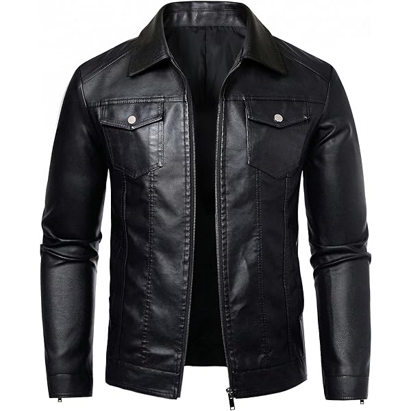 ZFBAOJT Mens Leather Jacket Motorcycle Black Biker Jackets Vintage