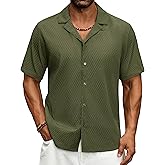 Cotrasen Men's Casual Short Sleeve Button Down Shirt Cuban Textured Summer Beach Shirts