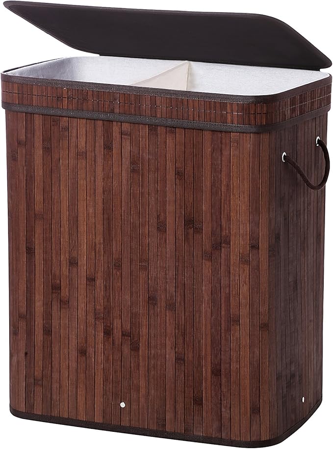 SONGMICS Cesta para Ropa Sucia Plegable con Dos Compartimentos Cubos