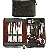 FAMILIFE Manicure Set, Professional Manicure Kit Nail Clippers Set 11 in 1 Stainless Steel Nail Pedicure Tools Kit Grooming Tool with Portable Green Leather Travel Case Luxury Gifts for Women and Men