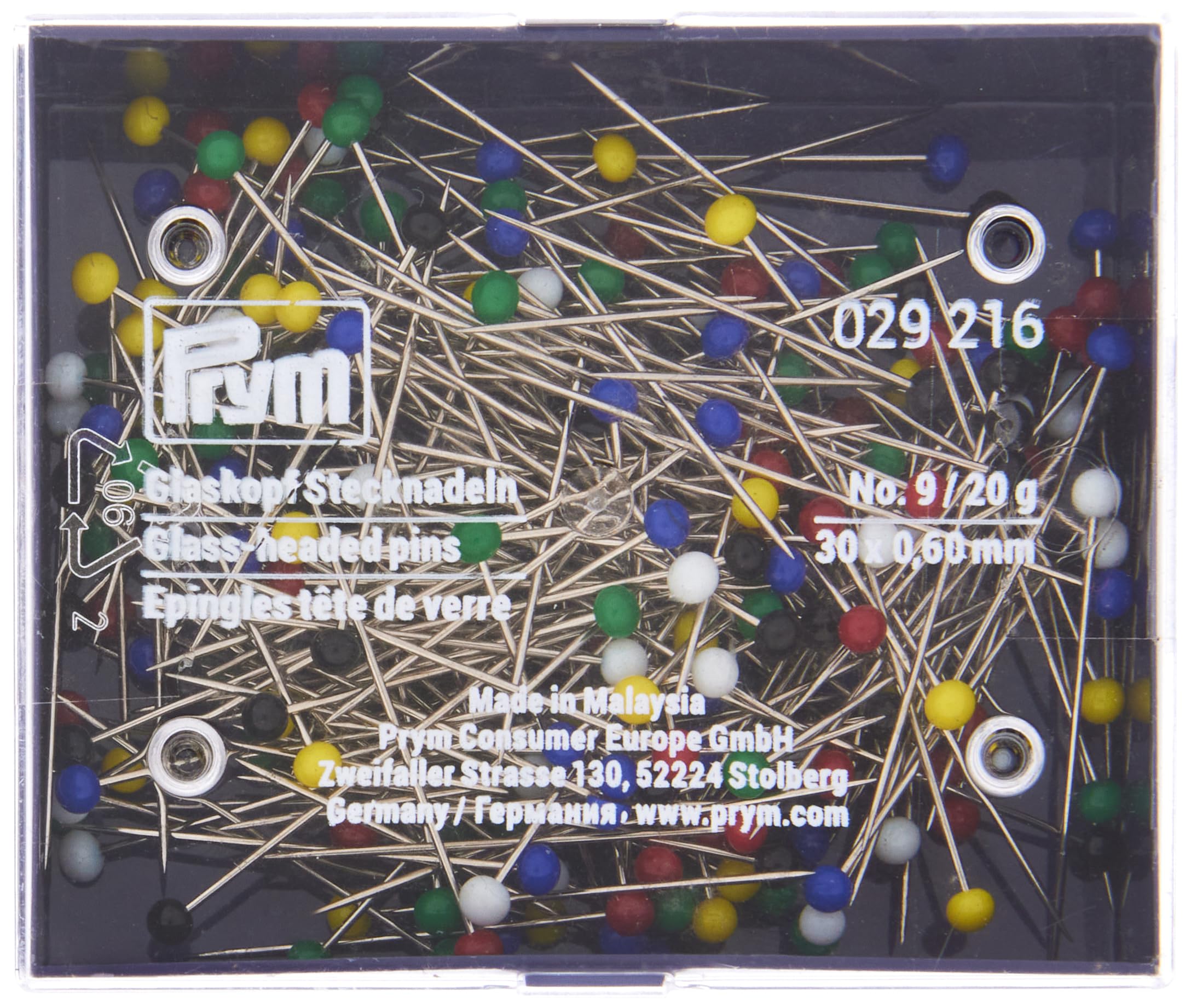 Prym PRYM_029216-1 Glass-Headed Pins No. 9 Assorted col 0.60 x 30 mm