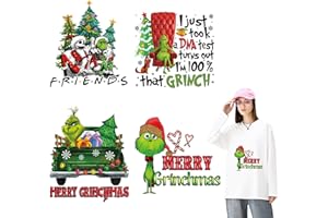 MMNHJHUT 4 Sheets Christmas Iron on Vinyl Stickers for T Shirts Christmas Iron on Transfers Cartoon Iron on Transfers Dtf Transfers Ready to Press Heat Transfer Design Xmas Iron on Patches for Clothes Pillow