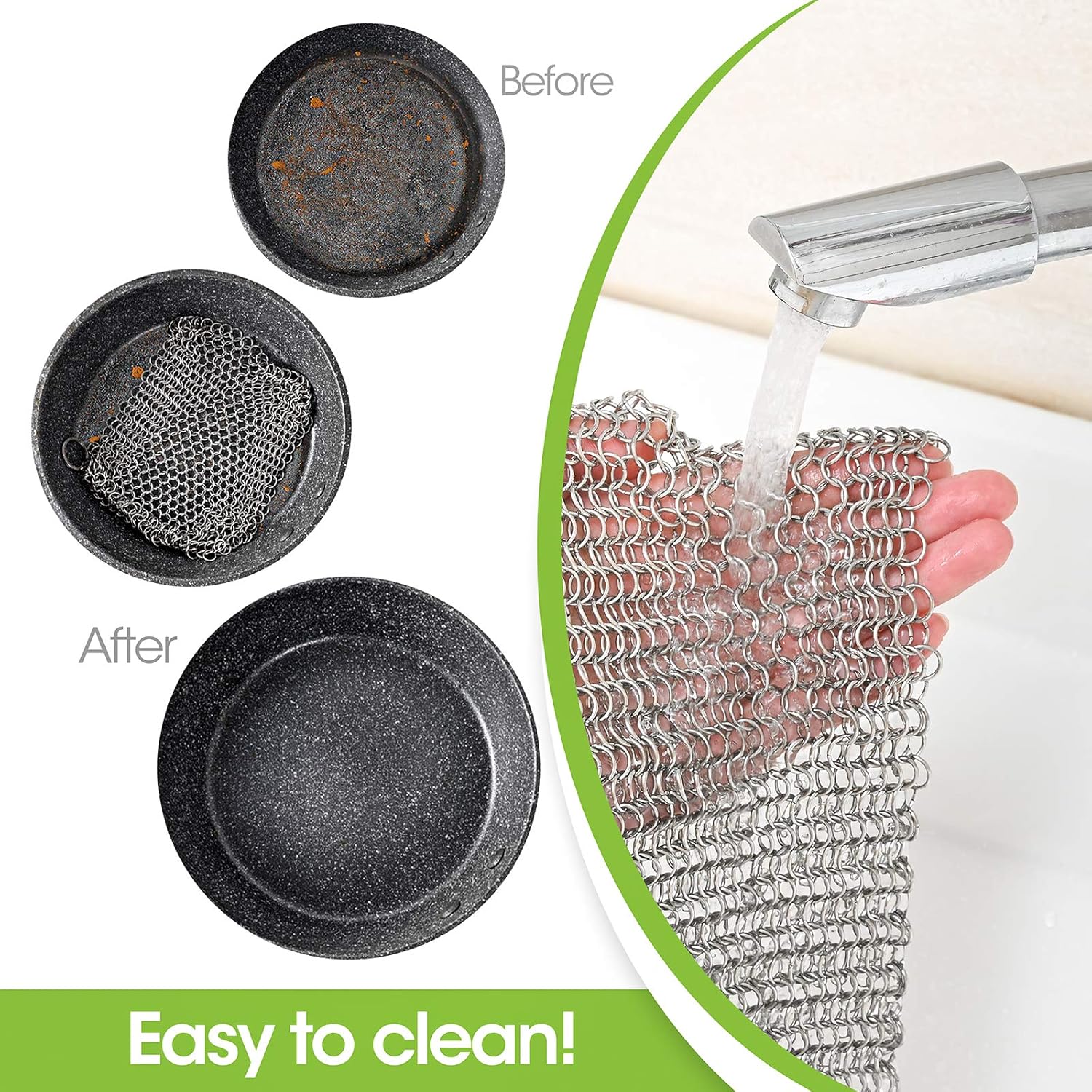 Cast Iron Cleaner, Premium Stainless Steel Cast Iron Scrubber, 8"x6" Rectangular Metal Chainmail Scrubber with Hanging Ring, Ultra-hygienic Anti-Rust Cast Iron Scraper: Health & Personal Care