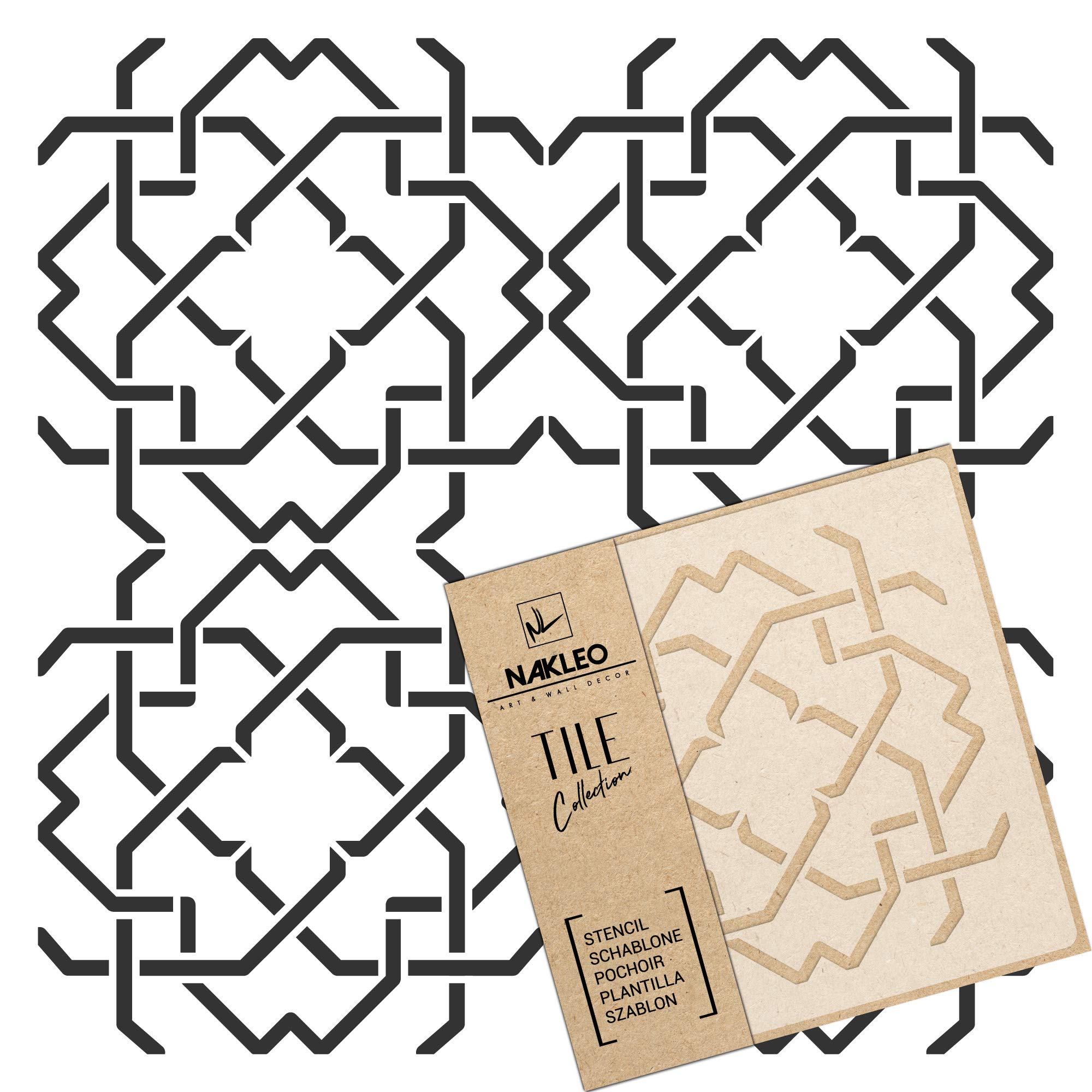 NAKLEO Tile Painting Stencil 10x10 cm, Mazara Spanish Moorish Lines Moroccan, Plastic Reusable Template, Home Decor Craft DIY, Floor Concrete Patio Wall - Terracotta