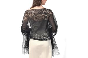 Ladiery Women's Floral Lace Scarf Shawl with Tassels, Soft Mesh Fringe Wraps for Wedding Evening Party Dresses