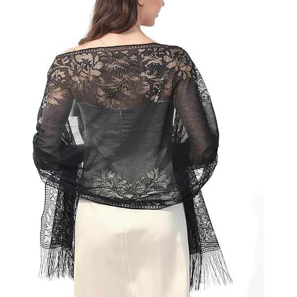 Z&X Women's 1920s Beaded Sequin Shawl Wrap Fringed Evening Party
