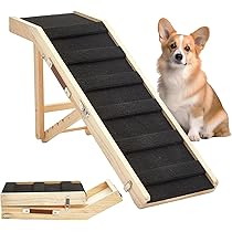Pet Stroller Cat Bed BeeNbkks Pet Ramp Small Dogs Cats, Foldable Wooden Dog Ramp Safe Landing Platform And Non-Slip Traction Mat, Adjustable From 13'' To 17'', Old Injured Pet To Reach Couch