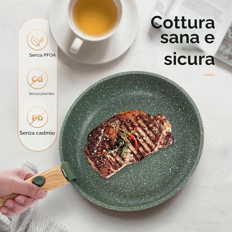 Set di Pentole da 10 Pezzi, con Manico Rimovibile, Verde