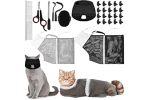 Kritkin 10 Pcs Cat Bathing Bag Set Pet Mesh Shower Bag Anti Bite and Scratch Pet Grooming for Washing Brush, Cat Muzzle, Nail Clipper, Nail File, Tick Tool(Gray and Black)