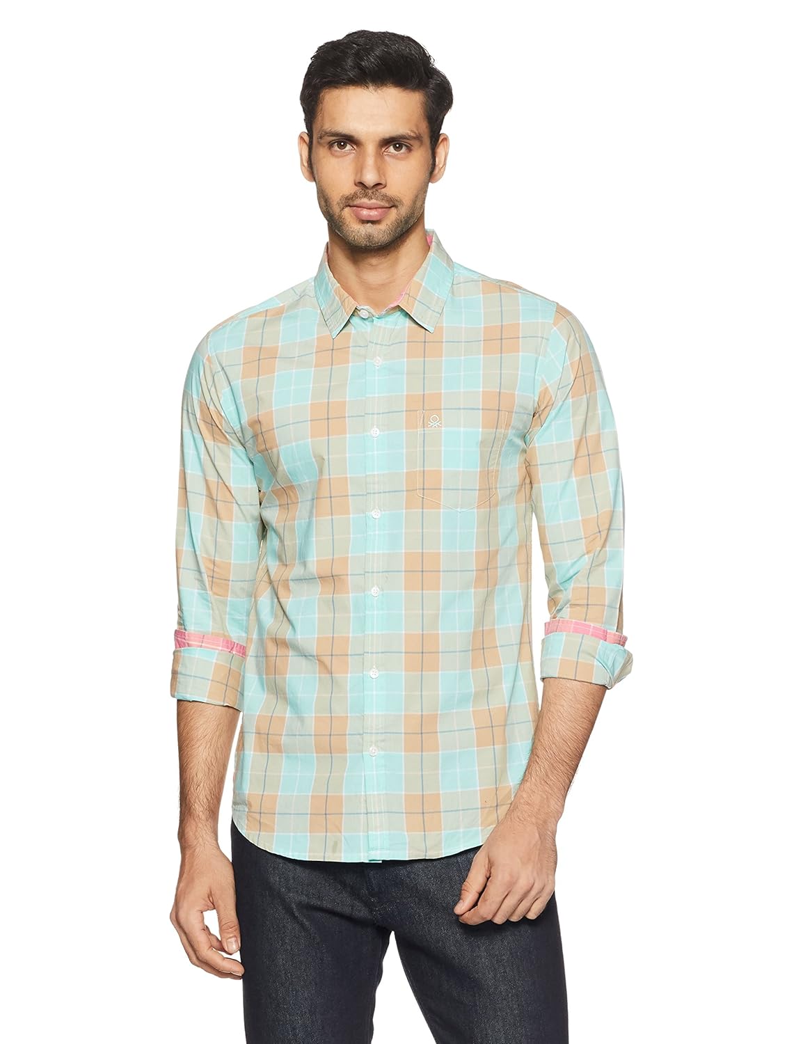 united colors of benetton men's checkered slim fit casual shirt