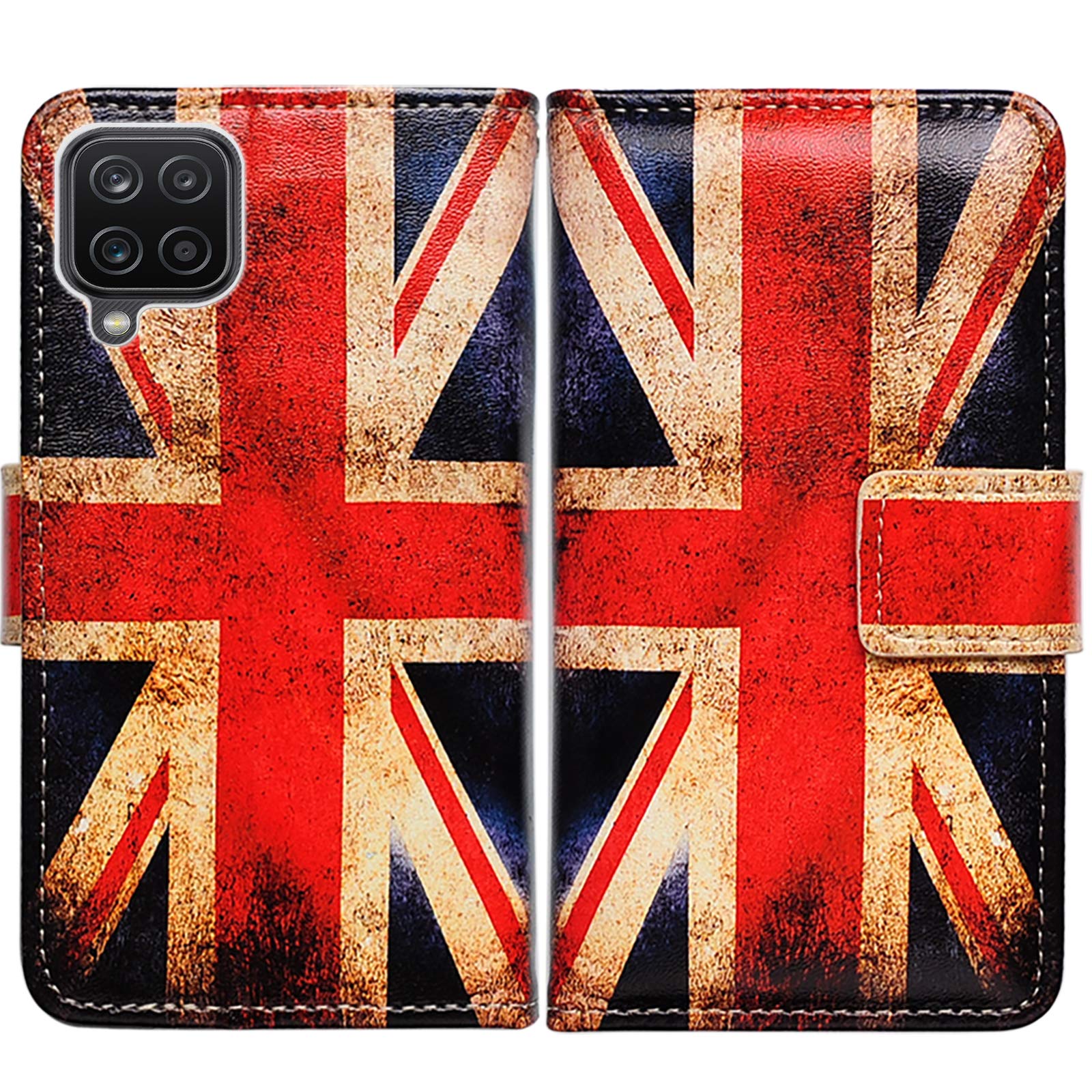 Bcov Galaxy A12 Case, Retro Union Jack Flag Leather Flip Phone Case Wallet Cover with Card Slot Holder Kickstand For Samsung Galaxy A12 2021
