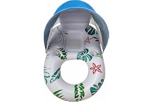 Inflatable Pool Floats with UPF50+ Canopy-Removable-120° Adjustable, Large Pool Beach Floating Raft Lounge with 2 Cup Holders