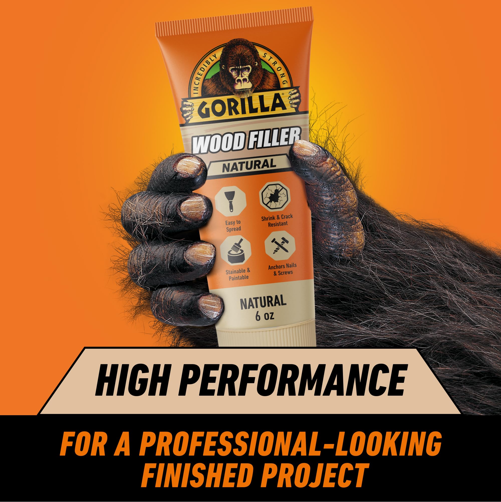 Gorilla All Purpose Wood Filler, Natural Color, 6 Ounce Tube (Pack of 1) - Water Resistant for Indoor or Outdoor Projects and Repairs