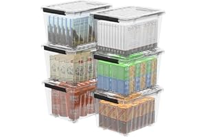Cetomo 60Qt*6 Plastic Storage Bins, Storage Box, 6 Pack, Organizing Container with Wheels, Durable Lids and Secure Latching Buckles, Stackable and Nestable, Clear with Black Buckle