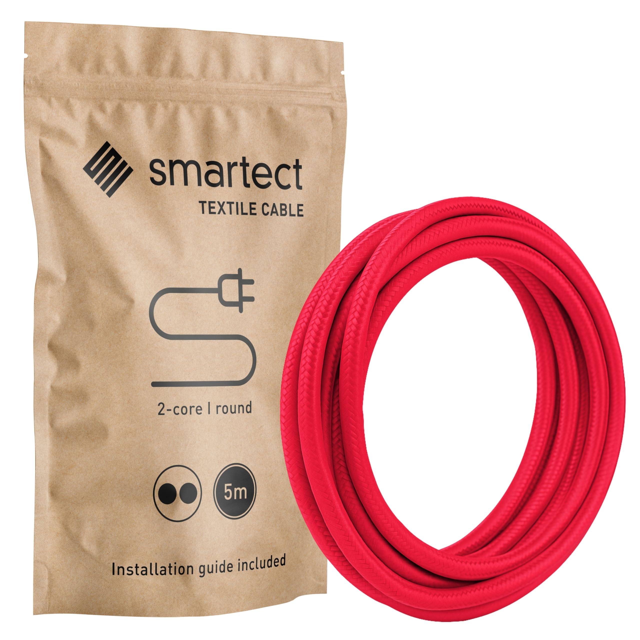 smartect Braided Cable, Red, 5 Metres 2 Core Electrical Cable (2 x 0.75mm²) Vintage Fabric Electrical Wire for your DIY project