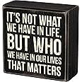 Primitives by Kathy 35144 Classic Black and White Box Sign, 4 x 4-Inches, Who We Have