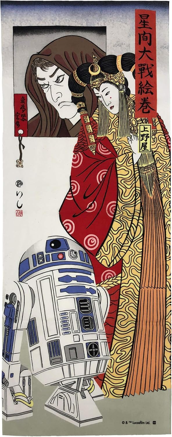 Amazon Co Jp 丸眞 手ぬぐい Star Wars スターウォーズ 浮世絵風 アミダラとr2 D2 綿100 日本製 ホーム キッチン