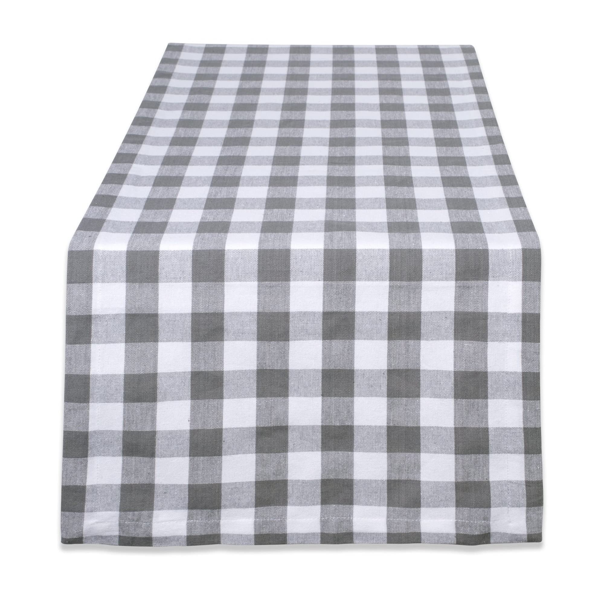 DII Checkered Tabletop Collection 100% Cotton, Machine Washable, Table Runner, 14x72, Gray — image 1