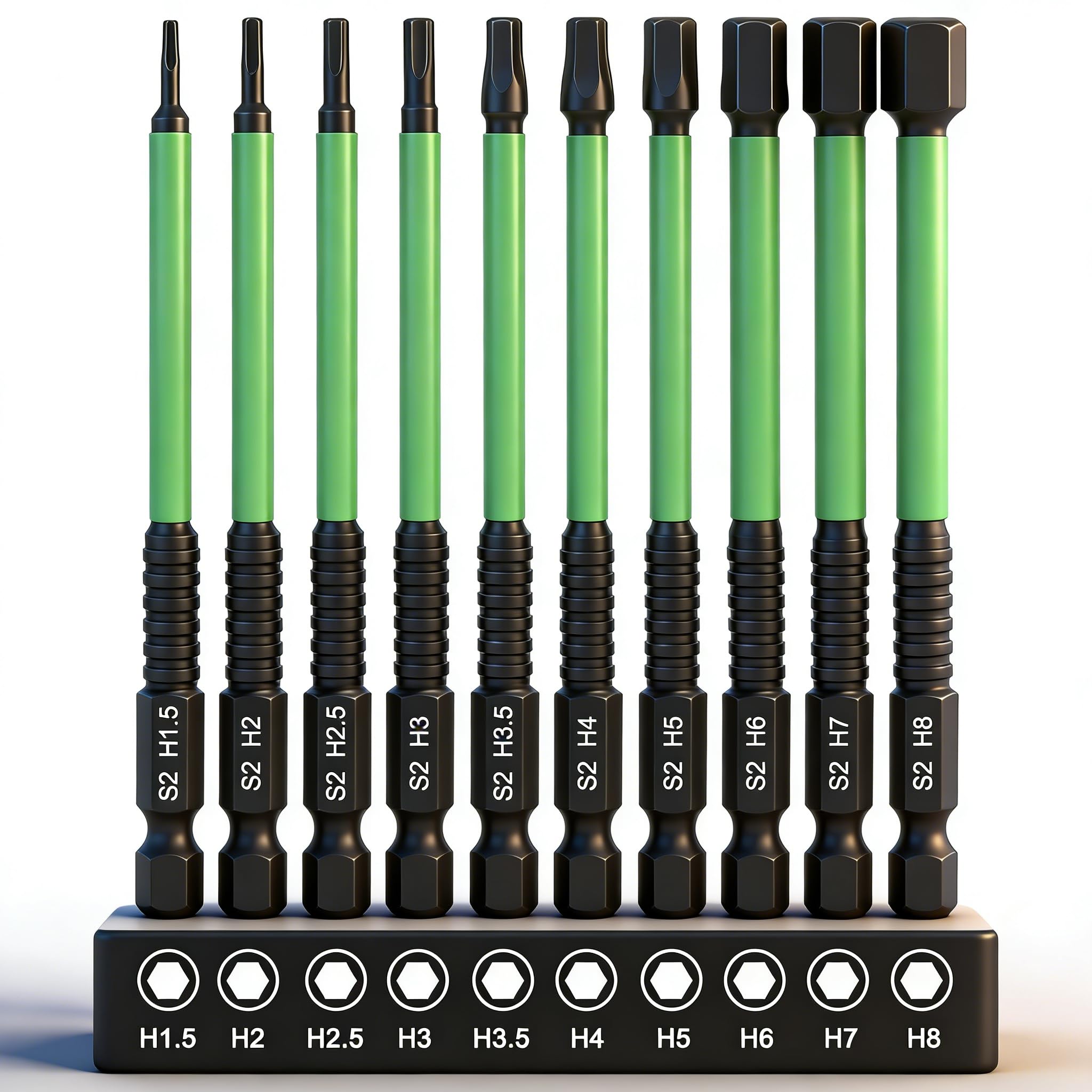 K Kwokker 10PCS Impact Drill Allen Key Bit Set 100mm, Magnetic Impact Driver Bits 1/4” Hexagon Shank S2 Steel Hex Bits Set, H1.5-H8 Hex Head Allen Wrench Drill Bit, 100 mm Long with Storage Box