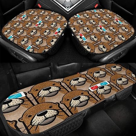 Amazon カーシートクッション 車の座布団 車用 シートカバーセット カーシートカバー シートクッション 前座席用2枚 後部座席用1枚 超通気性 運転 クッション 柔らかい 滑り止め 冷感生地 軽 普通車 汎用 座席シート 3枚組 カー用品 おもしろ カワウソ 眼鏡 シート