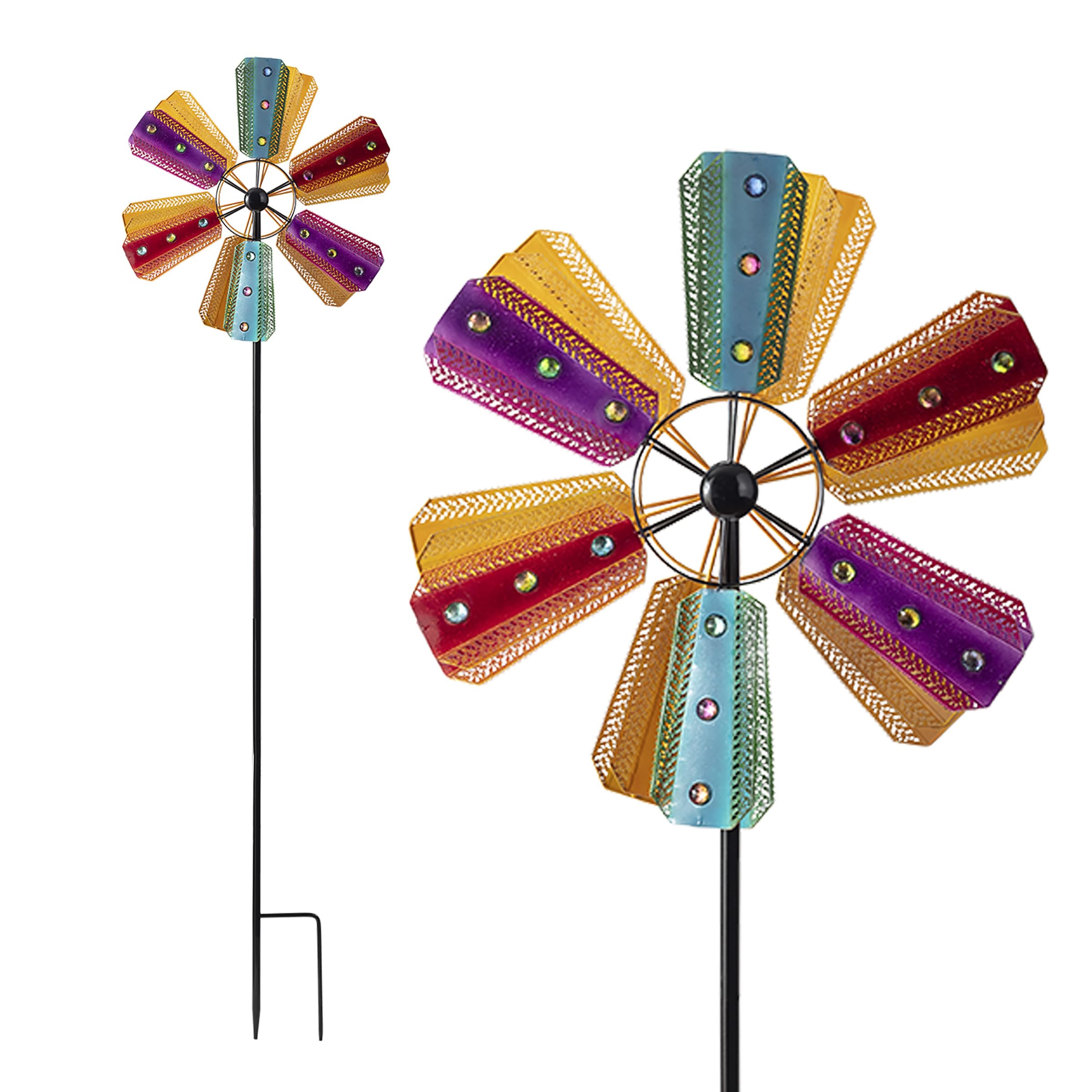 Photo 1 of Alpine Corporation 86" Tall Outdoor Colorful Bejeweled Wind Spinner Stake Yard Decoration, Multicolor