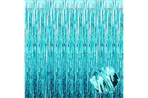 FERWZSR 3 Pack Lake Blue Foil Fringe Curtain Backdrop, 3.28Ft x 8.2Ft Metallic Tinsel Foil Fringe Streamer Curtains for Photo Booth, Valentine's Day， Wedding, Birthday, New Year Party Decorations
