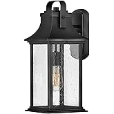 Hinkley Grant One Light Medium Outdoor Wall Mount, Textured Black w/Clear Seedy Glass