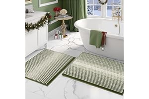 BSICPRO Bathroom Rugs and Mats Sets, 2 Piece Thick Absorbent Chenille Bath Mat Rug Set Non Slip, Soft Shaggy Bath Room Floor Mats for Bathroom, Machine Washable (Sage, 20" x 32" Plus 16" x 24")