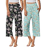 Ekouaer 2 Pack Womens Pajama Pants 2026 Wide Leg Capri Yoga Pants Lounge Comfy Sleep Pj Bottoms with Pockets