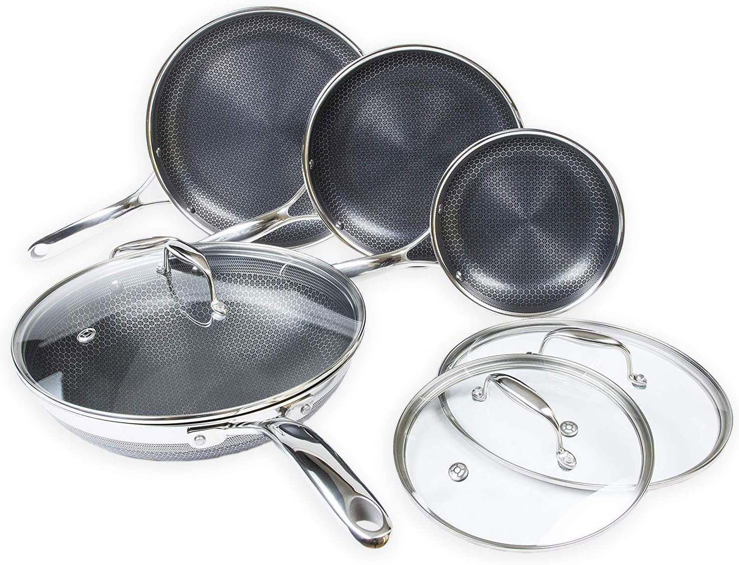 Hexclad Hybrid Nonstick Cookware 7 Piece Set with Lids and