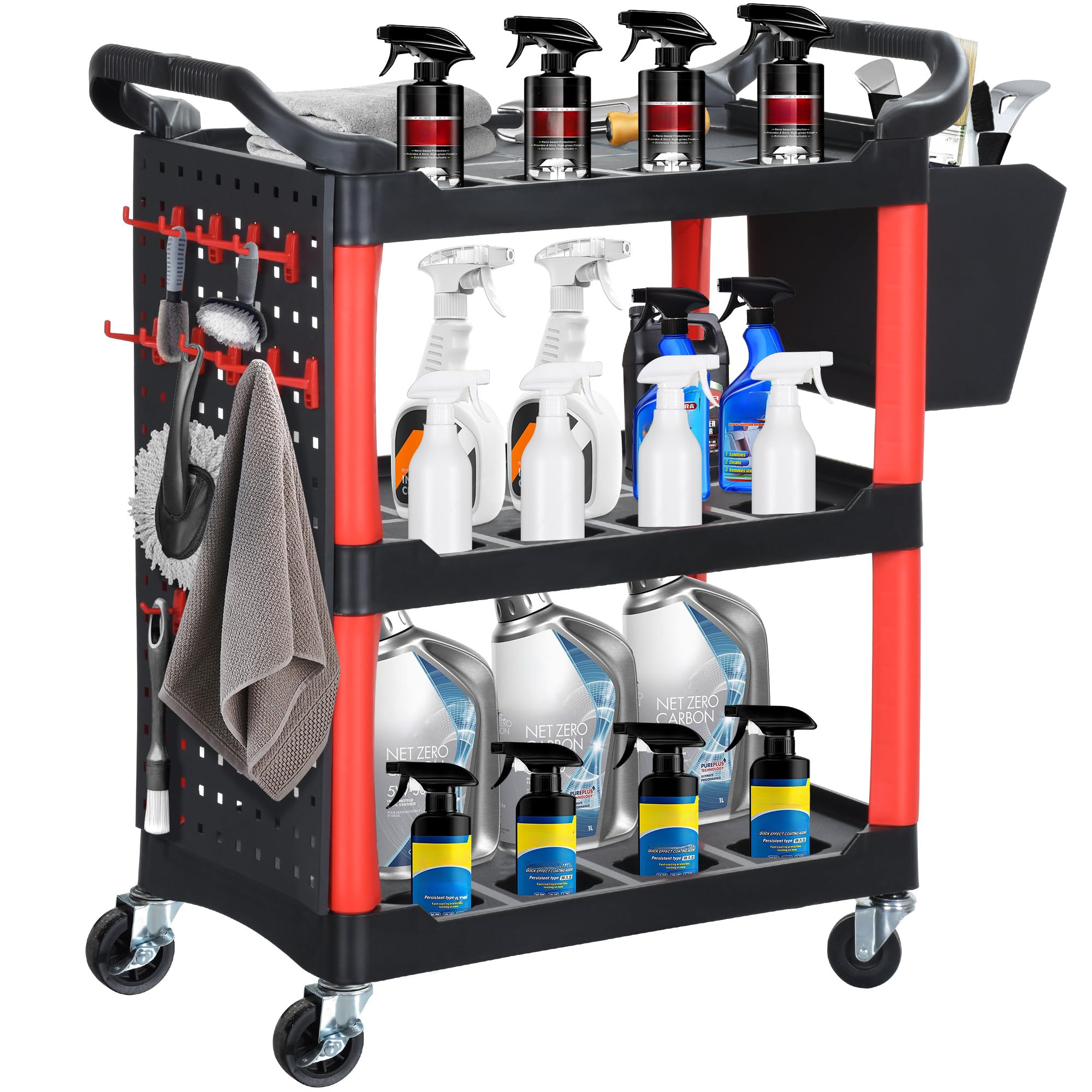 Photo 1 of YITAHOME Auto Detailing Cart with Wheels, 3 Tier Rolling Detail Cart with Long Hanging Plate & Hooks & Hanging Bucket, Car Wash Organizer Cart for Detailers Garage, Workshop, Repair Shop, Storage Tool