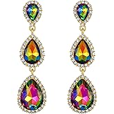 EleQueen Women's Gold-tone Austrian Crystal Teardrop Pear Shape 2.5 Inch Long Earrings