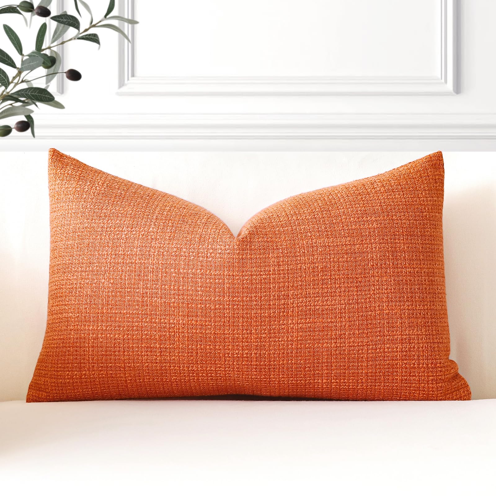 Artscope Linen Cushion Covers Set of 1 Decorative Lumbar Pillowcase Pillow Cover 12x20 Inch for Home Decor Sofa Bedroom Car 30x50cm Orange โ image 1