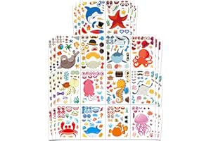 Aowplc 42 Pcs Ocean Animals Make-a-Face Sticker Sheets for Kids - 14 Sea Creature Designs for Party Favors, Classroom Activities, Arts & Crafts