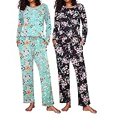 Ekouaer 2 Pack Womens Pajama Sets Long Sleeve Pjs Lounge Set Soft Comfy Sleepwear Winter Loungewear