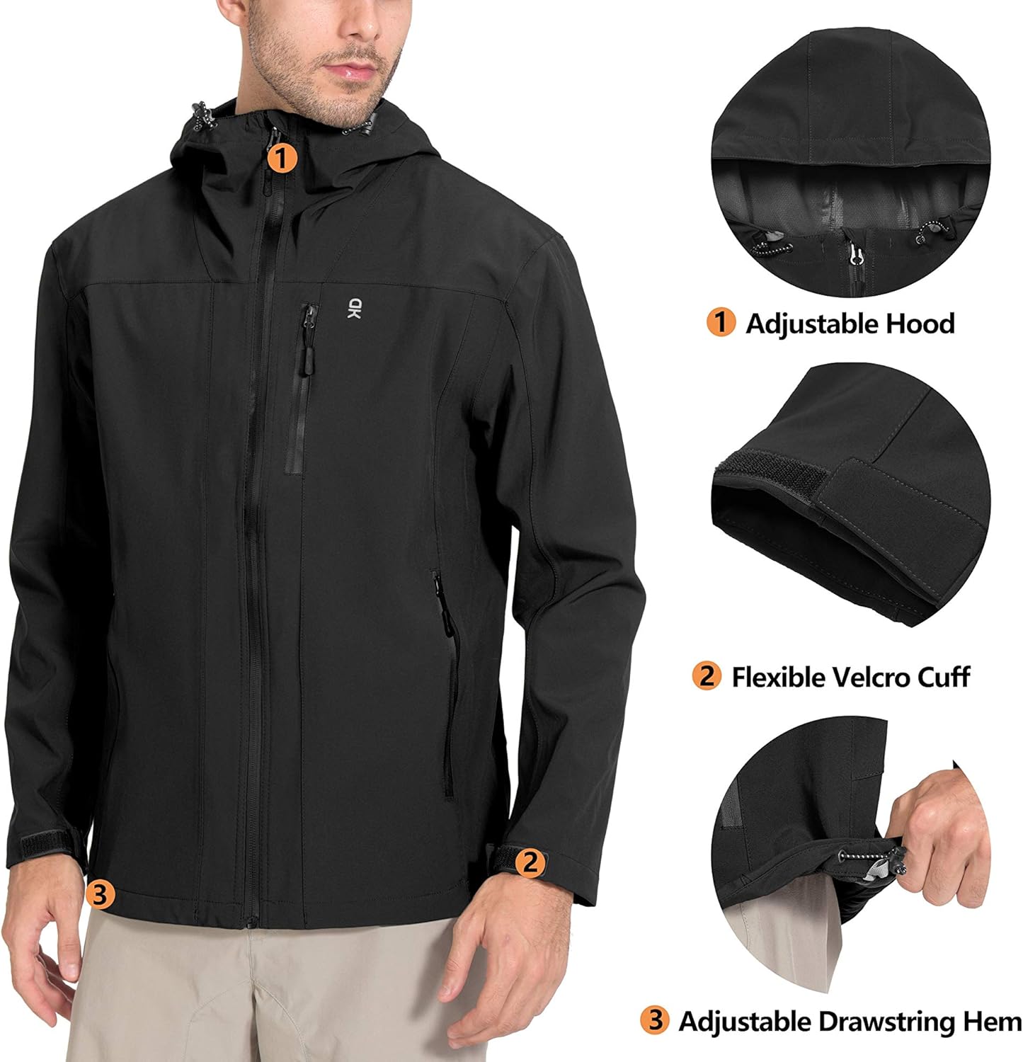 Little Donkey Andy Men's Waterproof Shell Jackets Breathable Windproof Rain Coats with Hood for Hiking Outdoors: Clothing