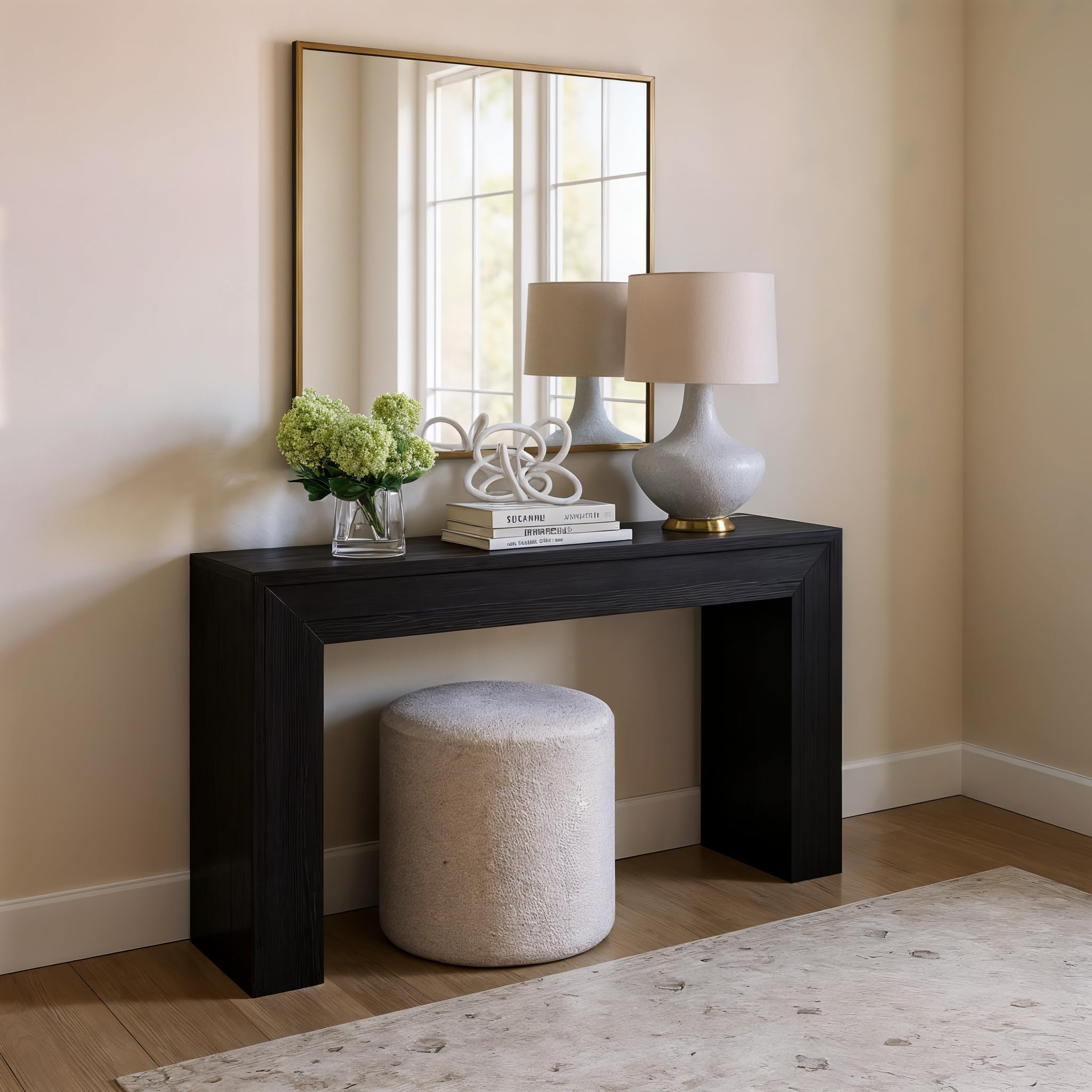 Photo 1 of Plank+Beam Grand Console Table, 56 Inch Solid Wood Modern Sofa Table, Narrow Entryway Table for Hallway, Behind The Couch, Living Room, Foyer, Black Wirebrush