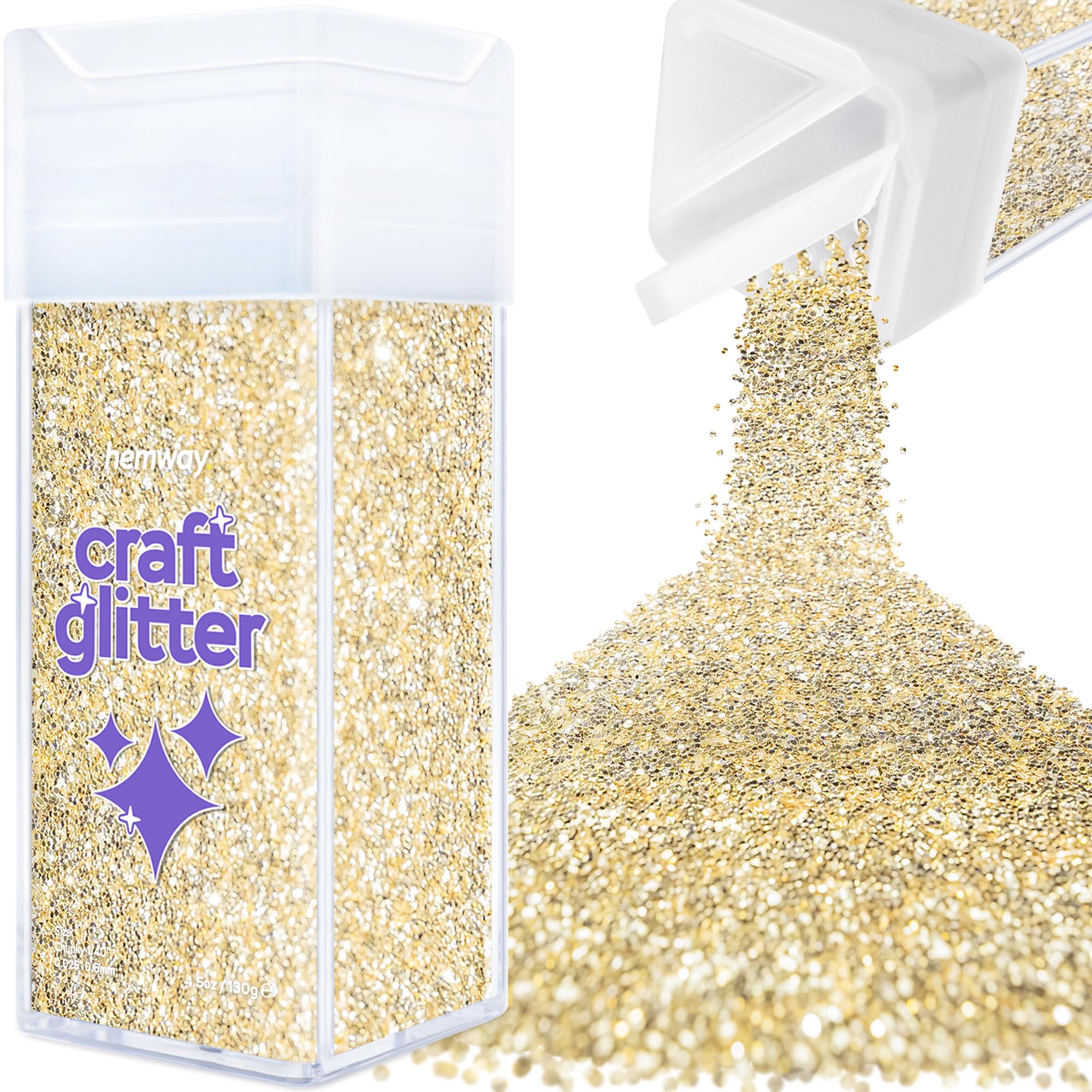 Hemway Glitter Shaker Champagne Gold 110g Chunky, Craft Glitter Shaker for Resin & Epoxy Crafts, Christmas Art Supplies, Nail, Body, Face, Eye, Festival, Crafting, Slime, Sparkle