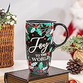 Topadorn Joy Christmas Ceramic Mug with Lid, 17oz Porcelain Coffee Cup in Gift Box for Holiday Tea & Latte